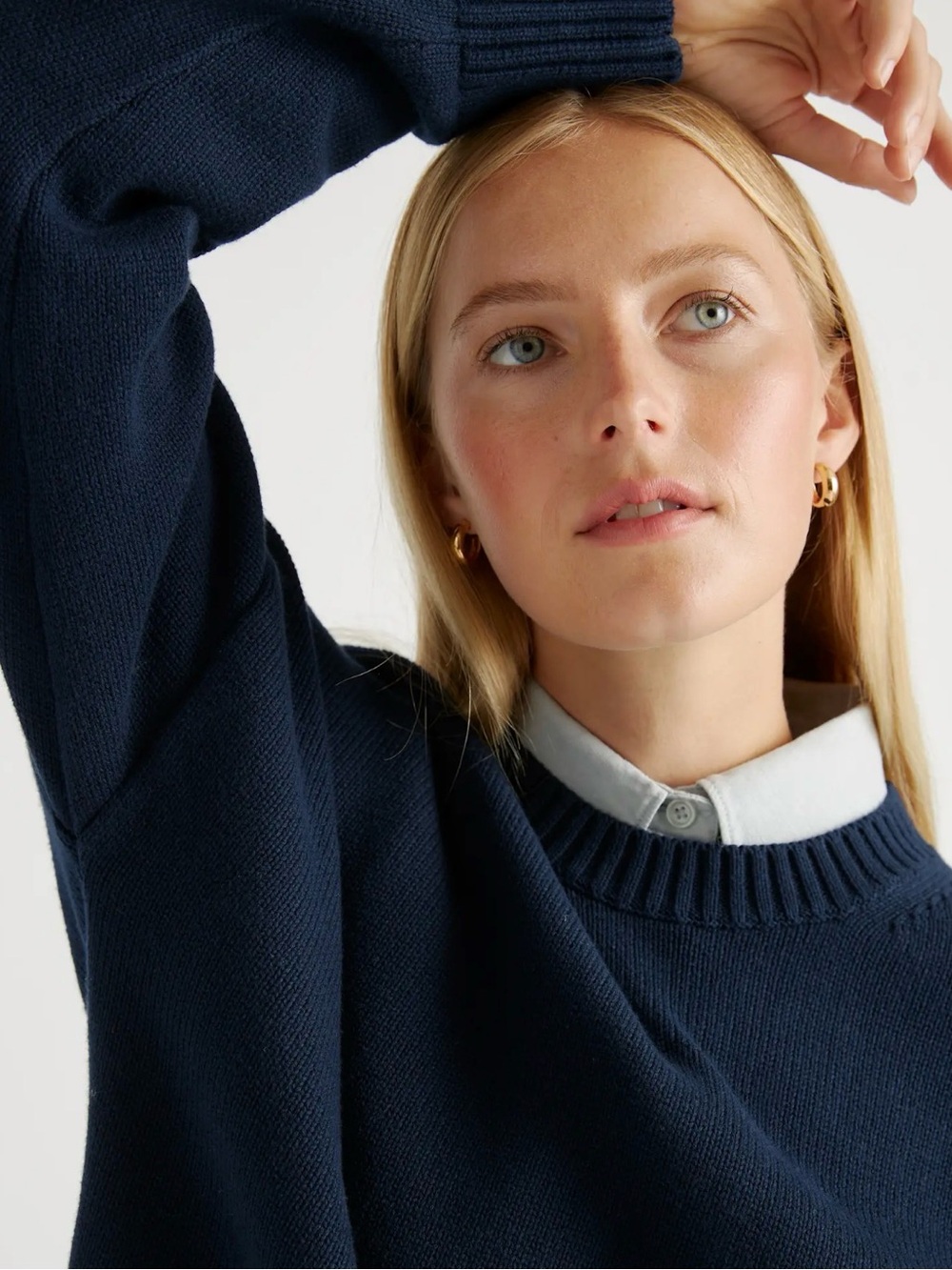 Quince 100% Organic Cotton Boyfriend Crew Sweater Navy Size Small